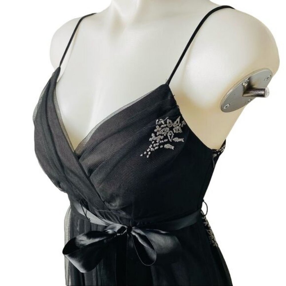 Onyx Sparkle Beaded Floral Little Black Party Dress Size 10 - Picture 5 of 14